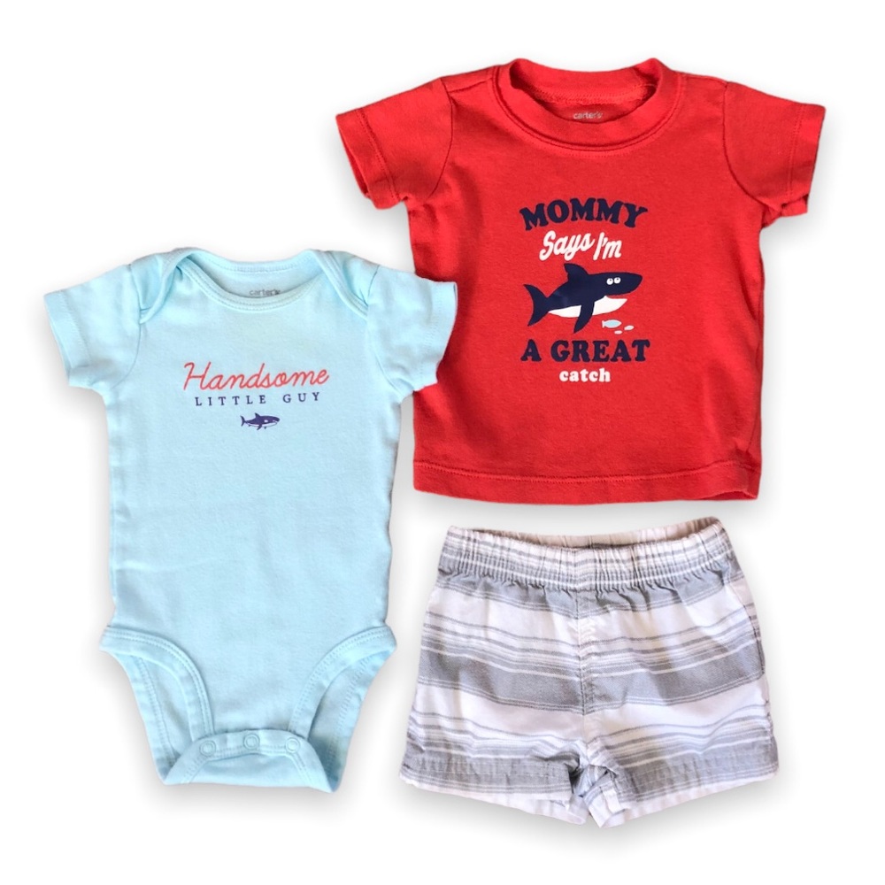 Carter’s | Baby Boys’ 3-Piece Shark Little Short Set | size 3M